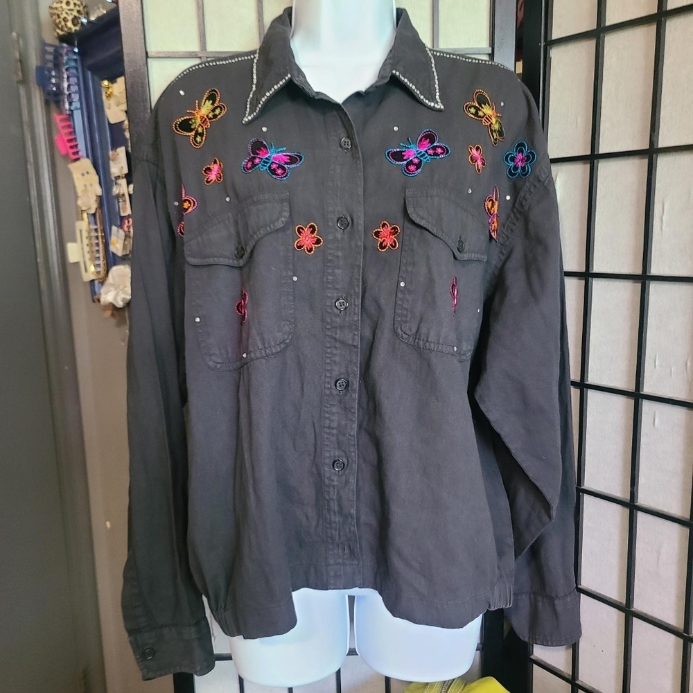 SL NY black bling butterfly shacket XL